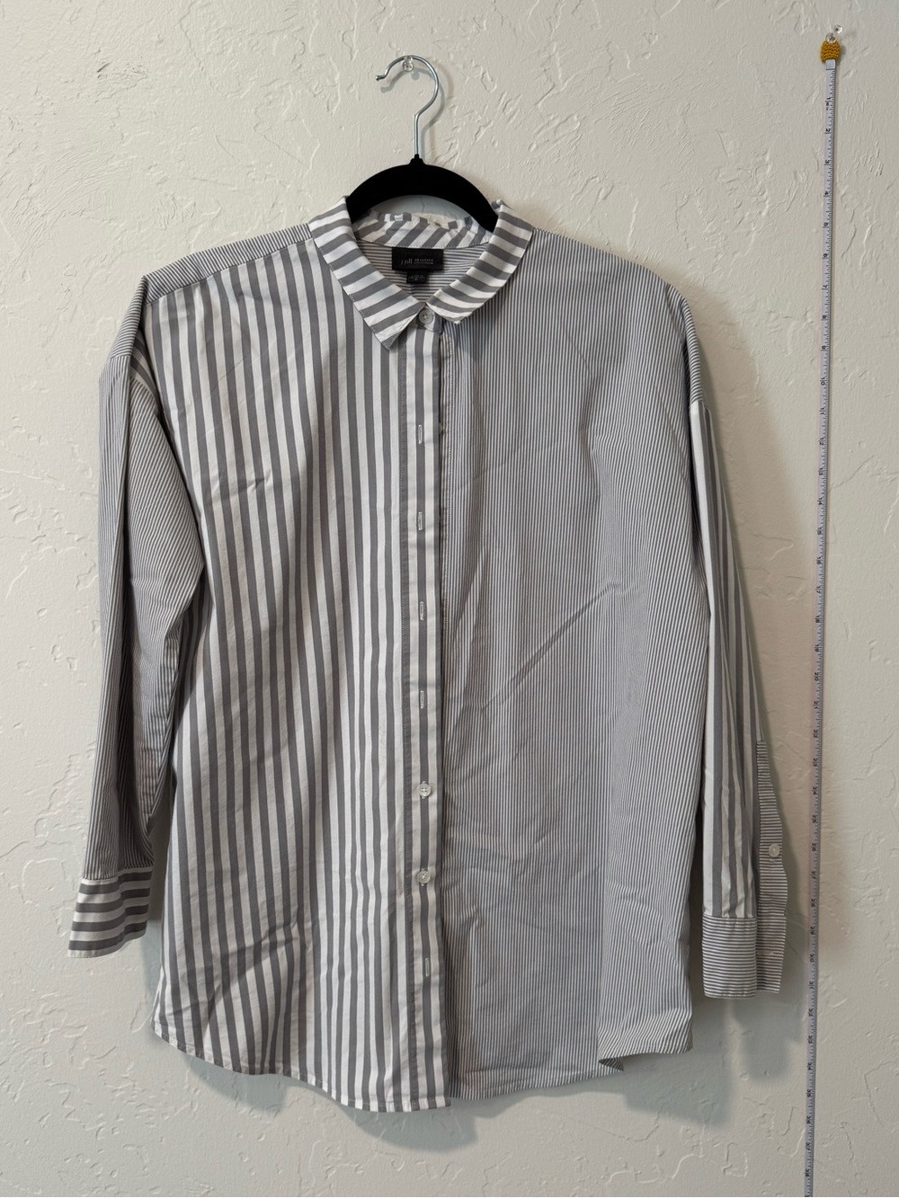 J. Jill Gray and White Striped Casual Button-Down Shirt